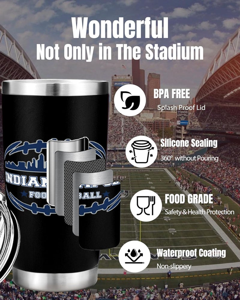 Gyothrig Football Fan 20Oz Insulated Travel Coffee Cup Mug Tumbler with Lid Indianapolis Themed Merch Shop Men Women Sport Stuff Apparel Colts Team Decor Accessories Husband Boyfriend Dad Unique Birthday Gifts - Image 5